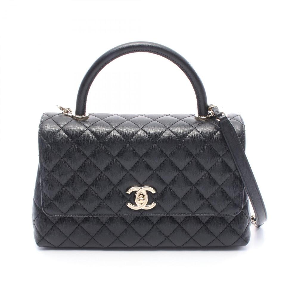 Chanel Coco Handle Top Flap Bag Matelasse Handbag Calfskin Leather Black